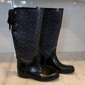 Coach Boots Tristee Designer Signature Logo Rubber Rainboots Women's Size 9
